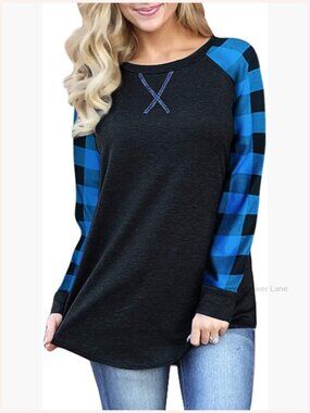 Loose Fit Buffalo Plaid Raglan Long Sleeve Tunic Top